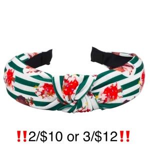 Christmas Headband Top Knot Santa Christmas Tree Flexible Red Green White Stripe